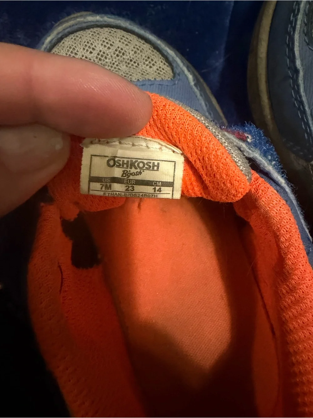 OshKosh B’gosh Baby Boy Size 7 Blue Orange Sneakers